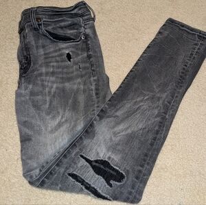 American Eagle Distressed Gray/Black skinny Jeans 30x32